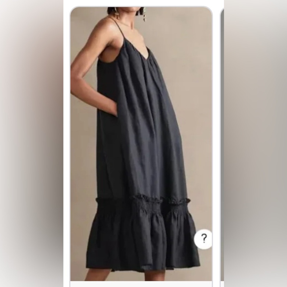 BR linen midi sundress, billowy fit, fully lined.